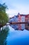 Dijver Spiegelrei street view from river in Bruges