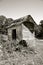 Dilapidated old outhouse(black and white)