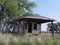 Dilapidated ruins of a building at Glenrio ghost town, an old mining town in New Mexico