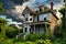 Dilapidated Victorian House, Sagging Wooden Frame, Weathered Paint Peeling Off in Chunks, Broken Windows