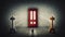 Dilemma concept, man has two options, choosing the magic key to unlock the gigantic door. Difficult decision, correct choice,