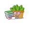 A diligent student in avocado fruit basket mascot design with book