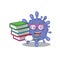 A diligent student in biohazard viruscorona mascot design with book