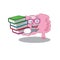 A diligent student in brain mascot design concept read many books