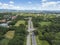 Diliman, Quezon City, Philippines - Aerial of University Avenue, ending at University of the Philippines.