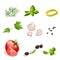 Dill, parsley, tomato, mushrooms, olives, basil, black pepper.