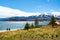 Dillon lake reservoir with mountains in Colorado at summer