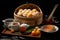 dim sum in steamer basket with chopsticks and tea