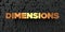 Dimensions - Gold text on black background - 3D rendered royalty free stock picture