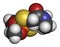 Dimethoate insecticide molecule. 3D rendering. Atoms are represented as spheres with conventional color coding: hydrogen white,.