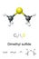 Dimethyl sulfide, DMS, chemical formula and molecule model