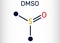 Dimethyl sulfoxide, DMSO, C2H6OS molecule. It is an organosulfur compound, polar aprotic solvent. Skeletal chemical formula