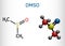 Dimethyl sulfoxide, DMSO, C2H6OS molecule. It is an organosulfur compound, polar aprotic solvent. Structural chemical formula and