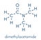 Dimethylacetamide DMAc chemical solvent molecule. Skeletal formula.
