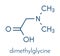 Dimethylglycine DMG molecule. Methylated derivative of glycine, used in performance enhancing nutritional supplements. Skeletal.