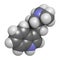 Dimethyltryptamine (DMT) psychedelic drug molecule, 3D rendering. Present in the drink ayahuasca. Atoms are represented as spheres