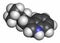 Dimethyltryptamine (DMT) psychedelic drug molecule. Present in the drink ayahuasca. 3D rendering. Atoms are represented as spheres