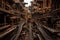 Dimly-lit Industrial narrow subway. Generate Ai