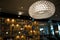 Dimly Lit Round Ceiling Lighting in Restaurant at Night