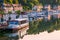 Dinan Marina Reflecting in Rance River at Sunrise in Bretagne, Cotes d`Armor, France