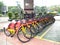 Dinas Teknis Abdul Muis, Gowes bike, Jakarta, Indonesia - November 1, 2020 : Online bicycle rental located in office areas