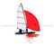 Dinghy with Red Sail Reflection