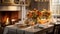 Dining room decor, interior design and autumn holiday celebration, elegant autumnal table decoration with candles and