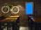 Dining room of an Industrial style Restaurant with a Blank Display and a Modern bicycle