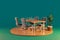 dining room interior design isolated on wooden podest and infinite background 3D rendering