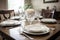 dining room table with delicate china, crystal glasses, and silverware for elegant yet casual dining experience