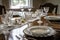 dining room table with delicate china, crystal glasses, and silverware for elegant yet casual dining experience