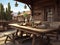 A dining table outside of vintage wild west American house