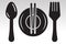 Dining vector flat icon with plate, chopsticks, fork and knife on a transparent background