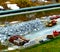 Dinky toy cars high in mountains tilt shift
