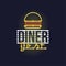 Dinner best retro neon sign, vintage bright glowing signboard, light banner vector Illustration