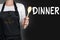 Dinner chef holding wooden spoon background