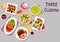 Dinner dishes with fruits icon for food design