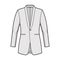 Dinner fitted jacket suit tuxedo technical fashion illustration with single breasted, long sleeves, jetted pockets. Flat