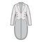 Dinner jacket tuxedo technical fashion illustration with double breasted, long sleeves, peaked collar, low high hem.