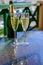 Dinner party, drinking of cava or champagne sparkling wine in vacation resort Caleta Fuste, Fuerteventura, Canary islands vacation