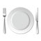 Dinner plate, knife and fork. Vector.