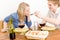 Dinner romantic couple enjoy wine eat pasta