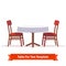 Dinner table for two with white cloth and chairs