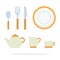 Dinnerware with orange piping and tea service vector flat isolated