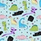 Dino is also princess vector seamless pattern cartoon dinosaur background