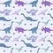Dino background. Seamless pattern with dinosaurs, baby pattern. Cute vector texture for kids bedding, fabric, wallpaper, wrapping