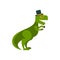 Dino gentleman. Tyrannosaurus hat top hat and cup of tea. Dinosaur aristocrat