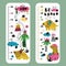 Dino growth rulers. Kids height measuring. Wall childish decor with funny dinosaurs and palm trees. Cute monster