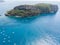 Dino Island, aerial view, island and landing, Praia a Mare, Cosenza Province, Calabria, Italy