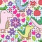 Dino plant flower seamless pattern